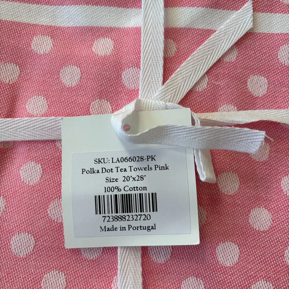 Pink Polka Dot Cotton Tea Towel 20x28 Made In Portugal Chic Kitchen New